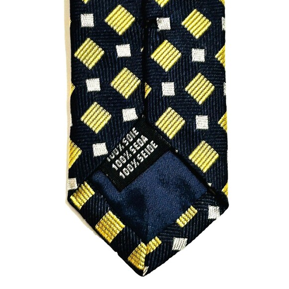 Equestrian Firenre Necktie Tie 100% Silk Made in Italy Texture Navy Yellow White - Picture 4 of 8